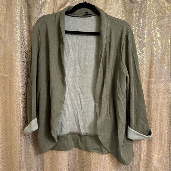 Express Olive Green Gray Stretchy Open Collared Cardigan Sweater M - Picture 1 of 5